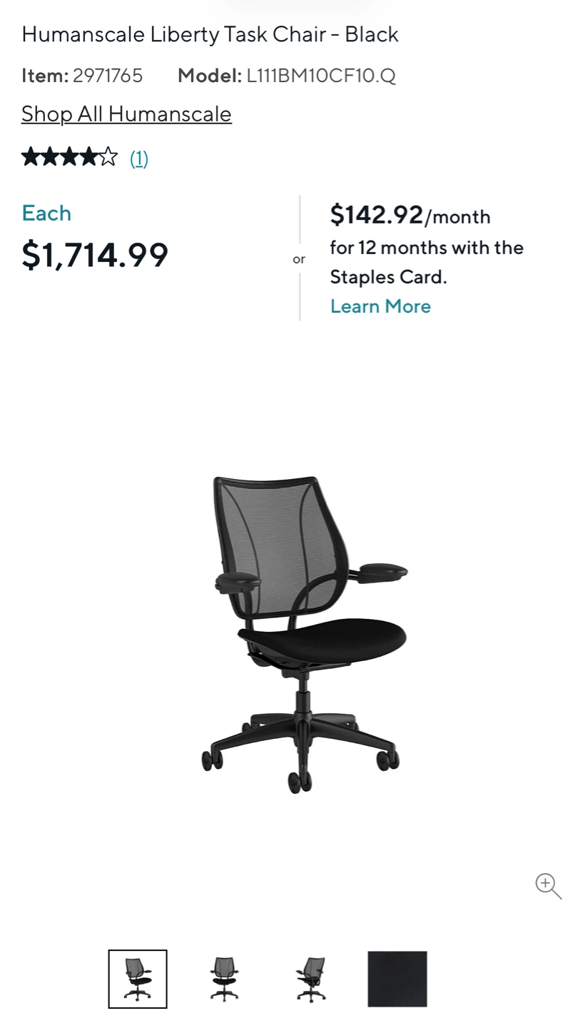 Humanscale Liberty Task Chair - Black Deck Chair Home Office