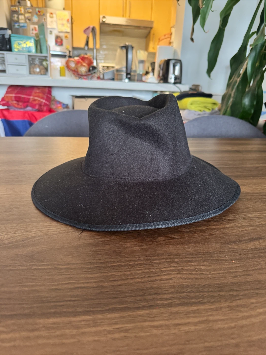 Black wide-brim fedora hat (unisex)