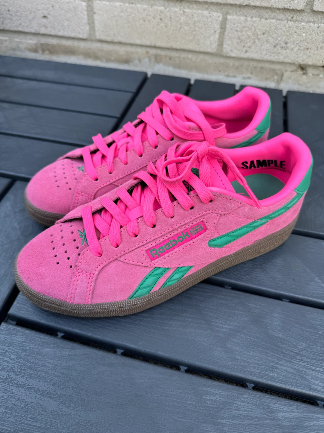 Reebok Pink Green Suede Sneakers