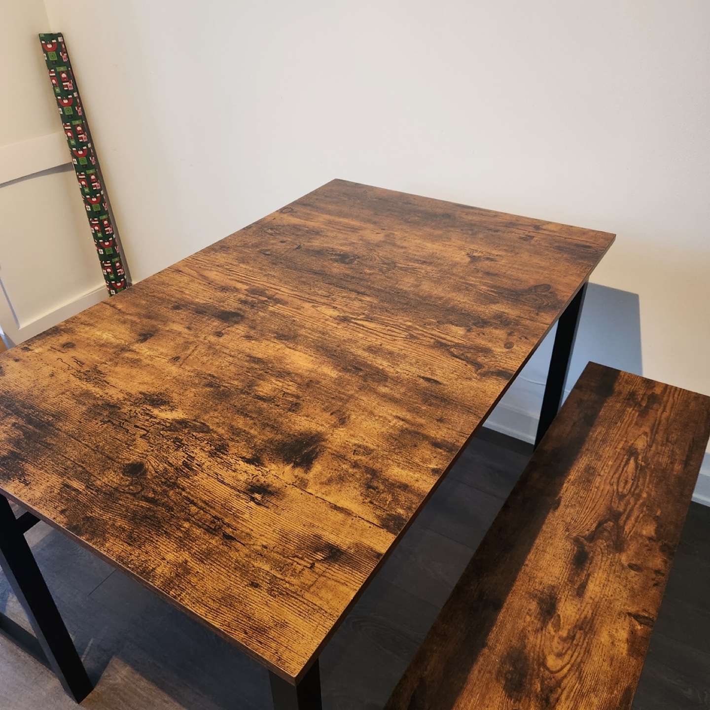 Rustic Wood Dining Table with Benches