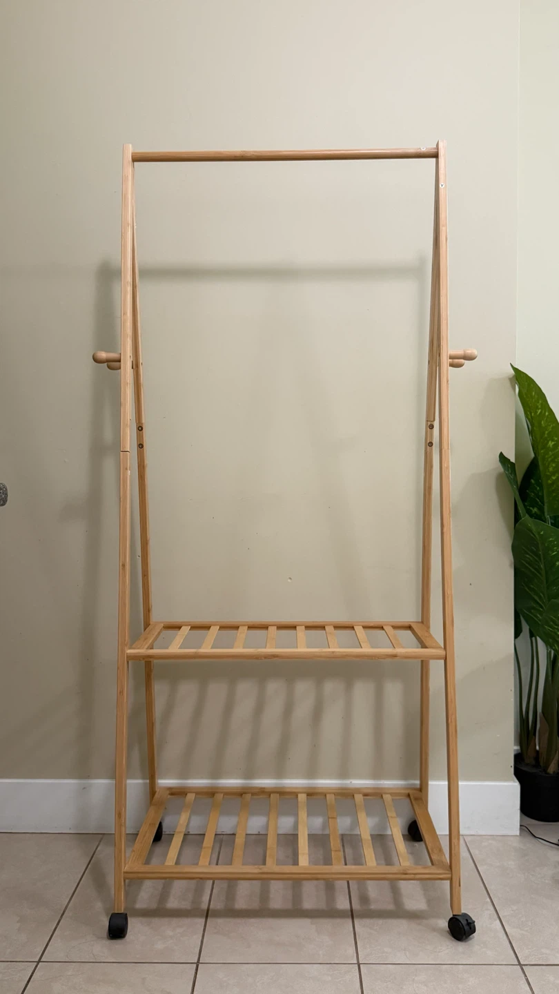 Bamboo Clothes Rack with Wheels