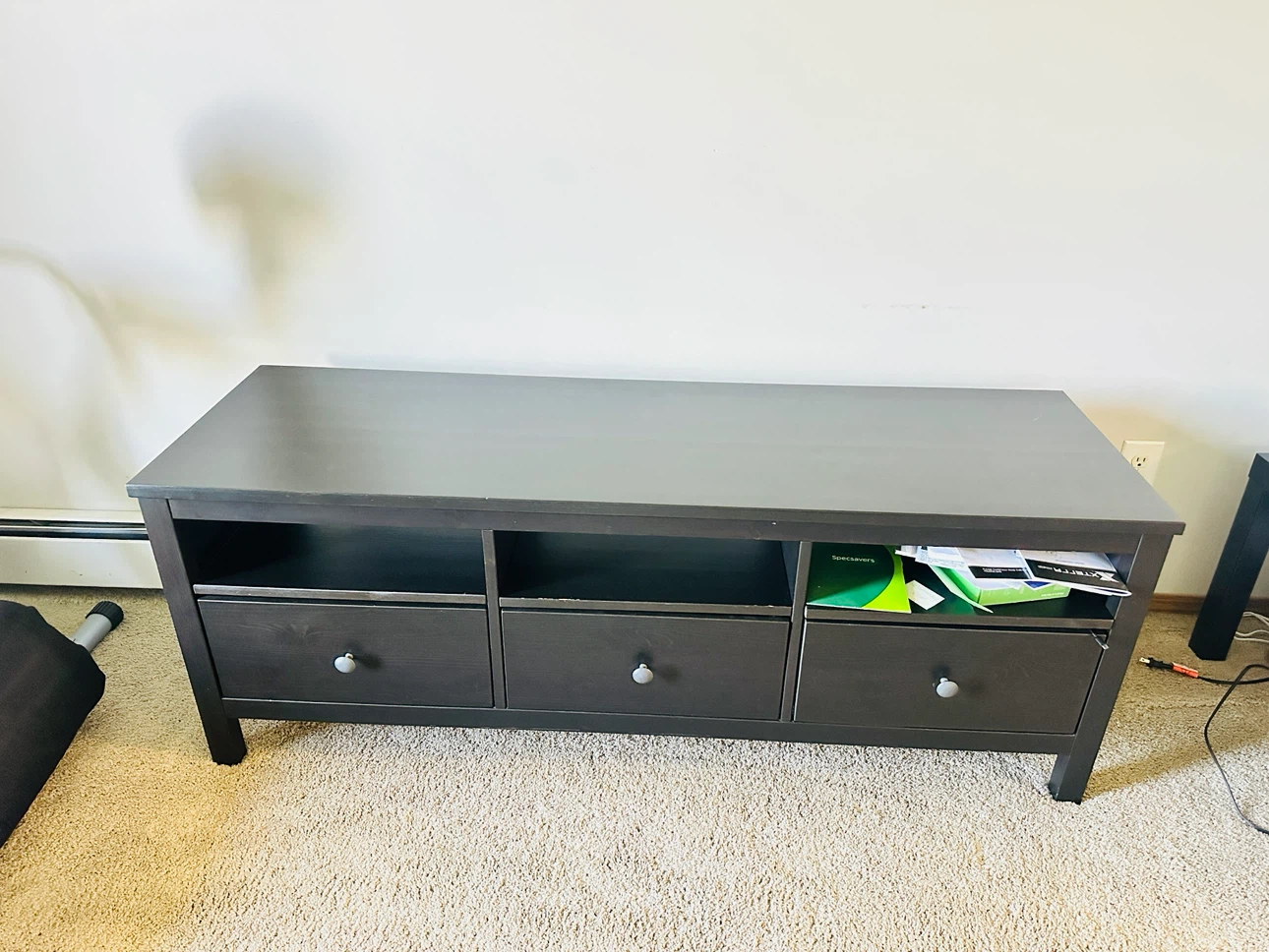 Dark Wood TV Stand with Drawers and Shelves