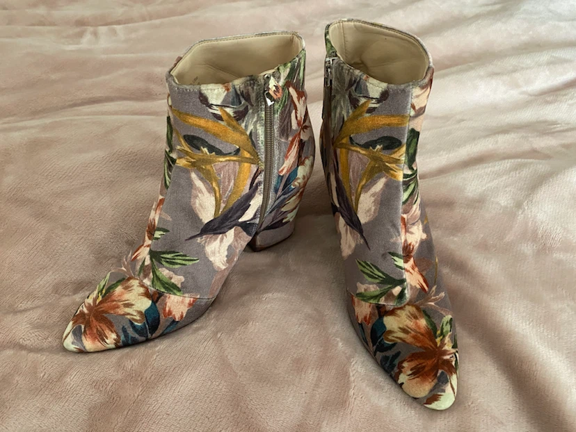 Nine West Floral Velvet Ankle Boots