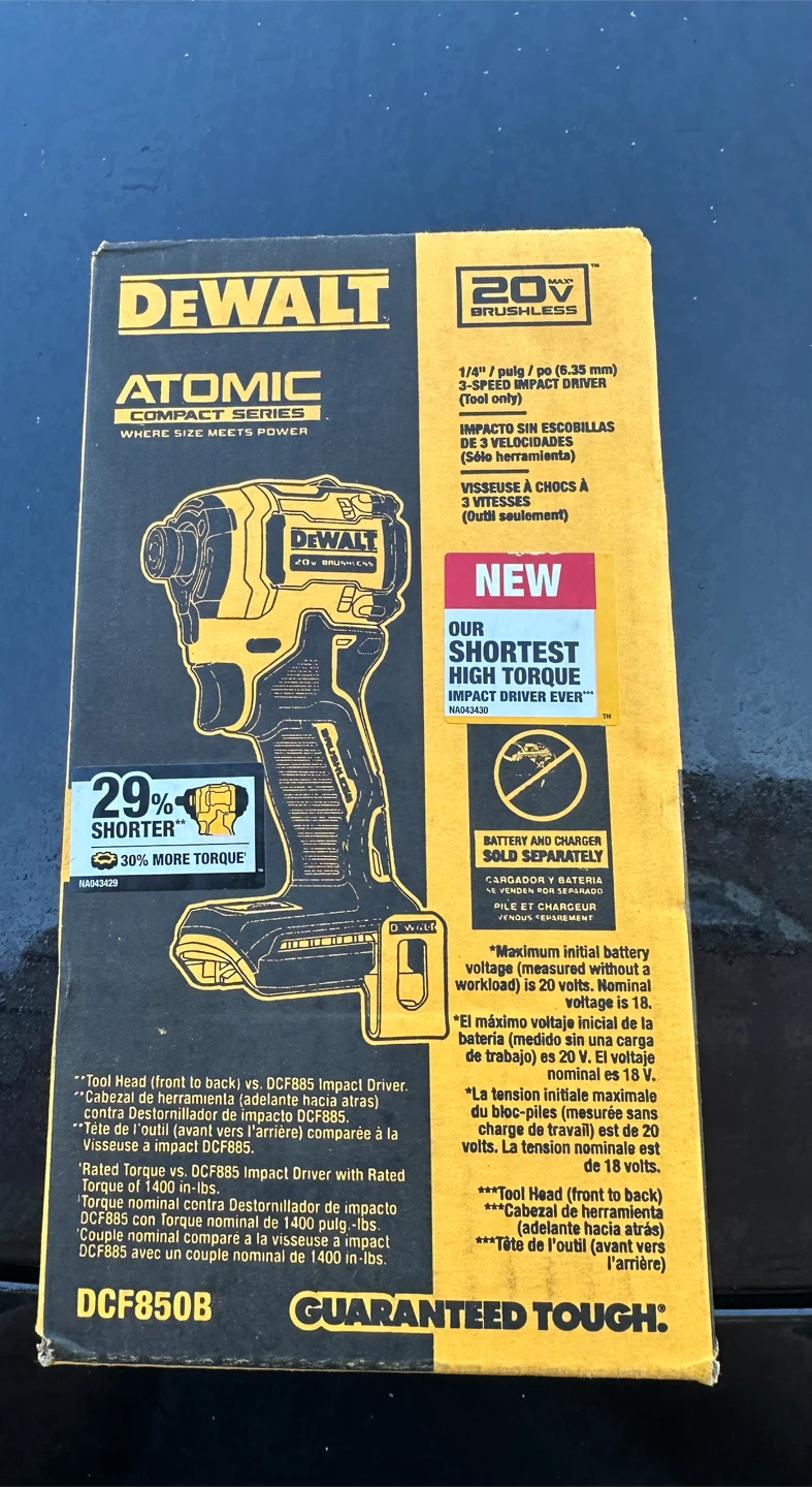 DEWALT ATOMIC DCF850B 20V MAX IMPACT DRIVER Tool Only