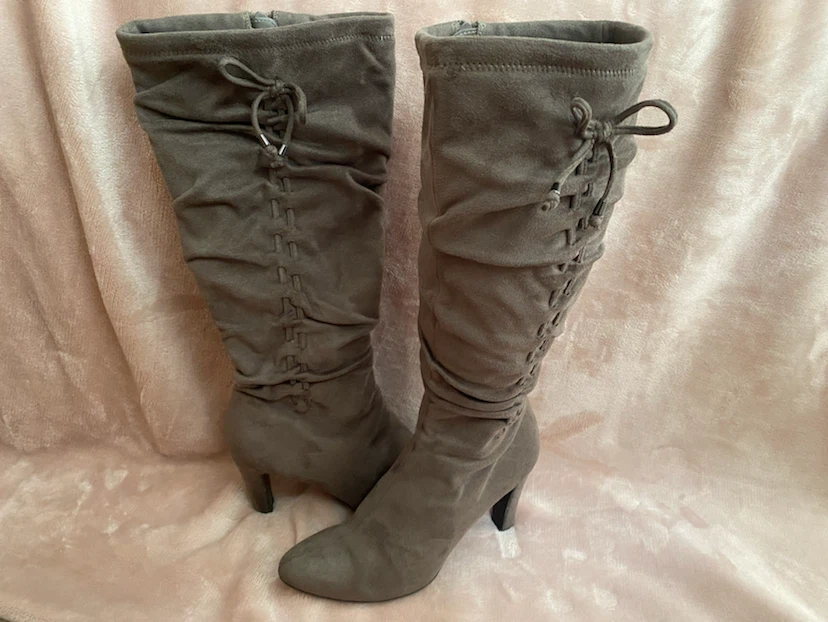 Dark Grey Ruched Knee-High Boots