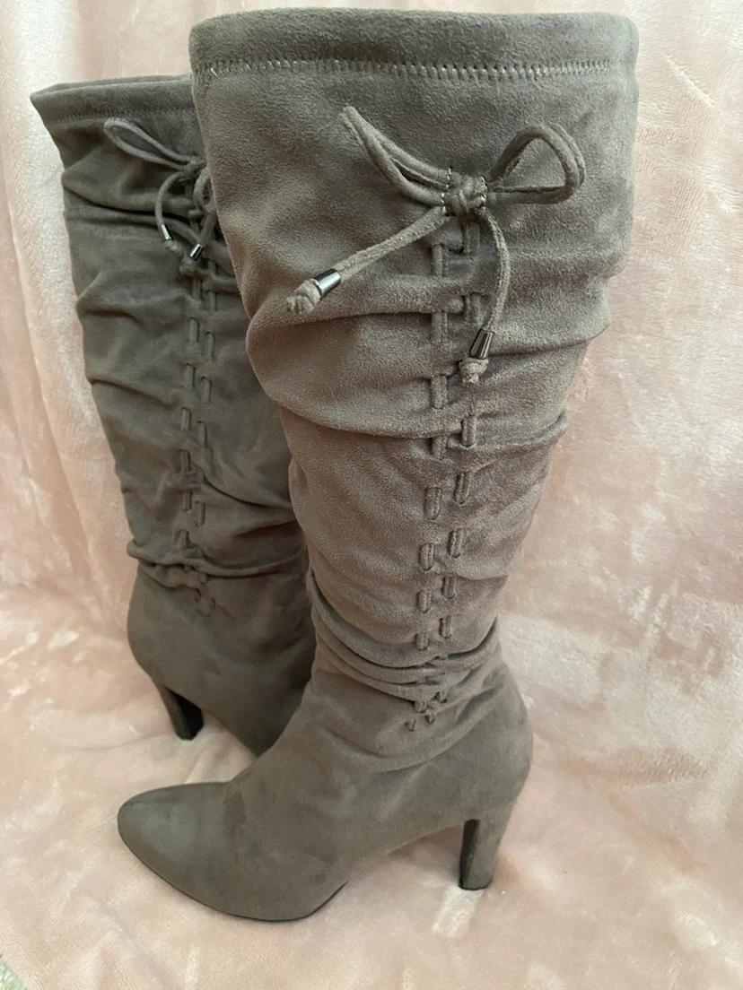 Dark Grey Ruched Knee-High Boots - photo 2