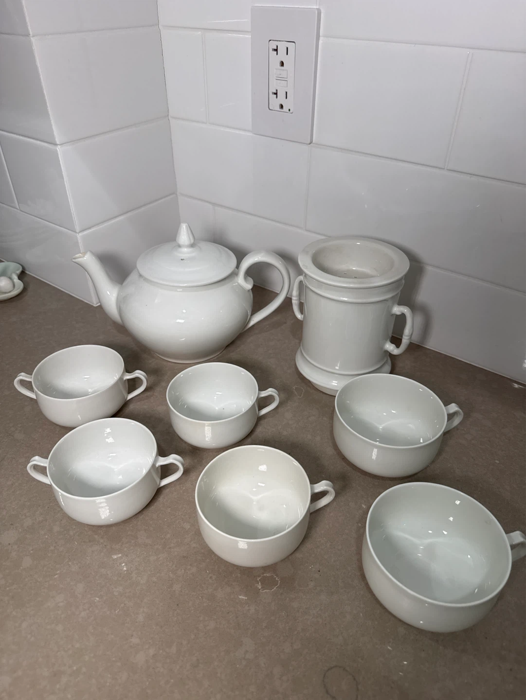 White Ceramic Tea Set with Strainer