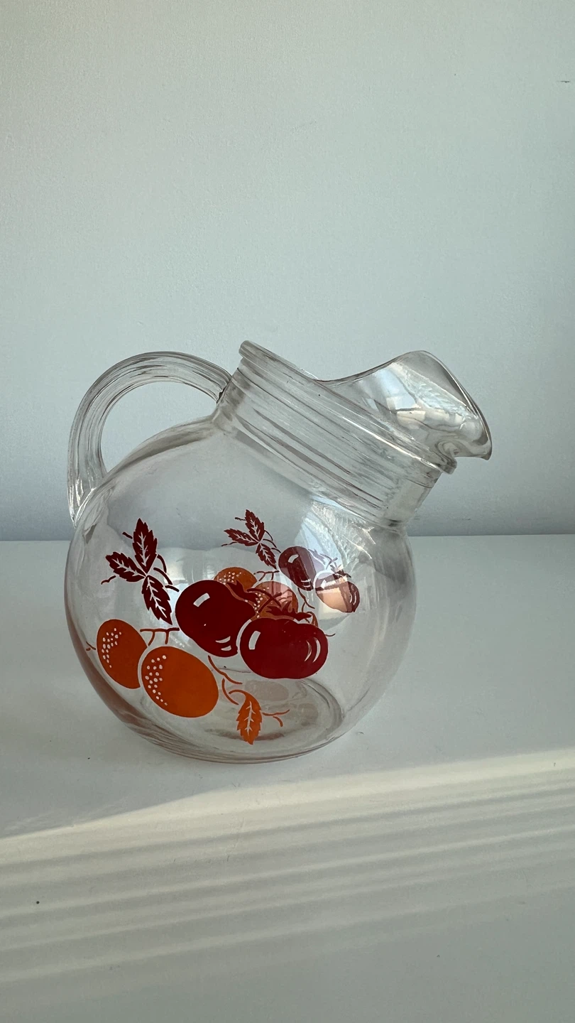 Vintage Glass Pitcher with Fruit Design