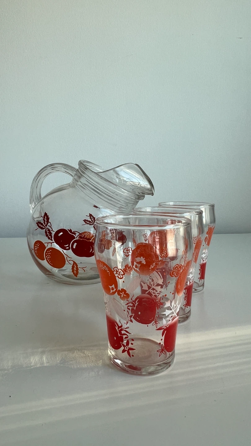 Vintage Glass Pitcher with Fruit Design - photo 2