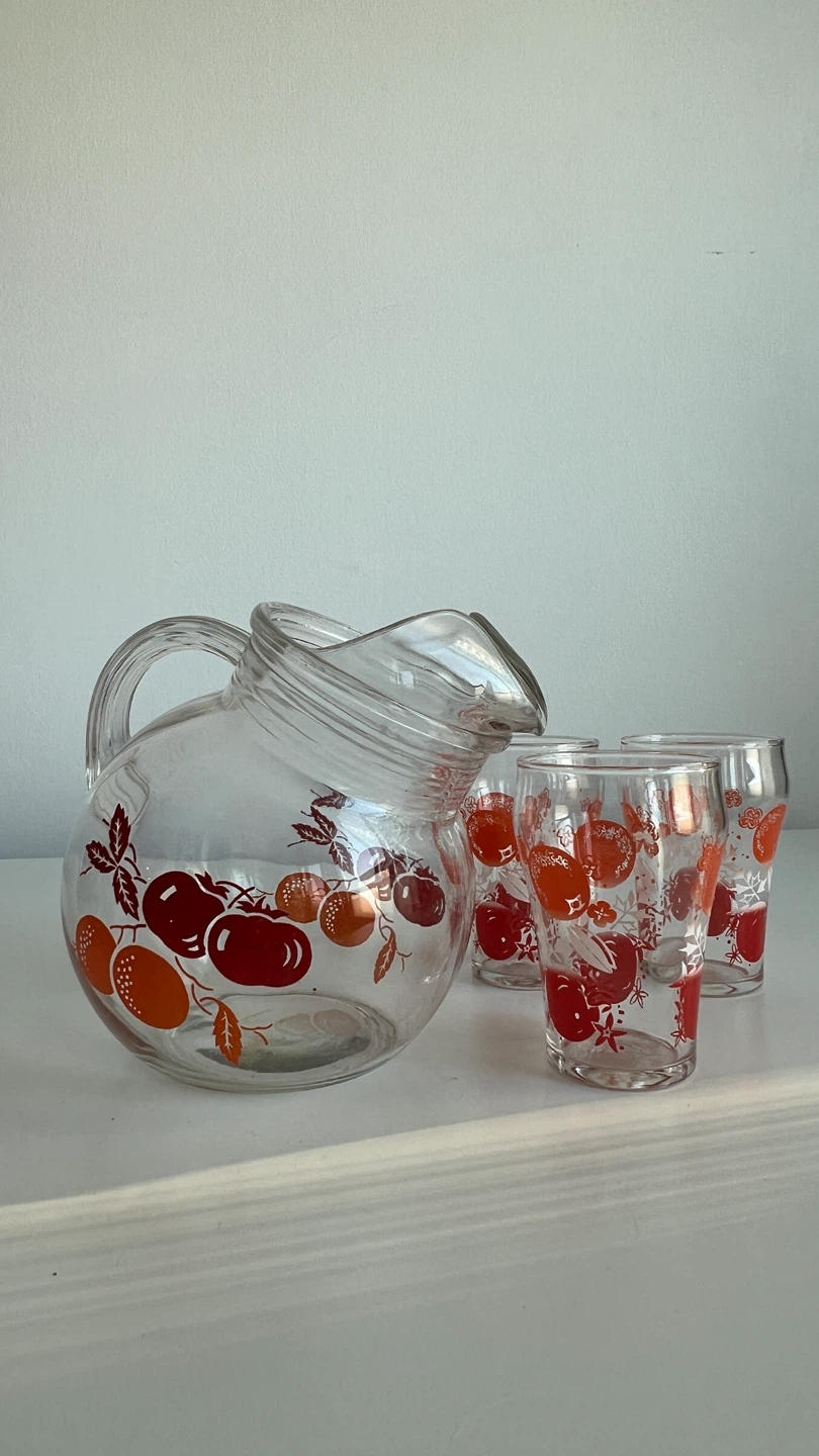 Vintage Glass Pitcher with Fruit Design - photo 3