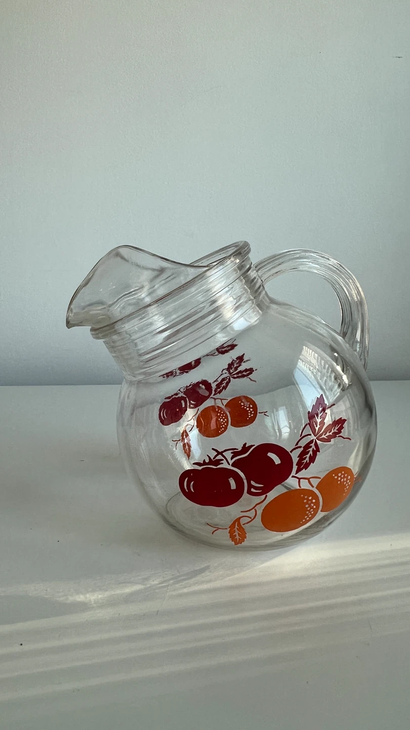 Vintage Glass Pitcher with Fruit Design - photo 4