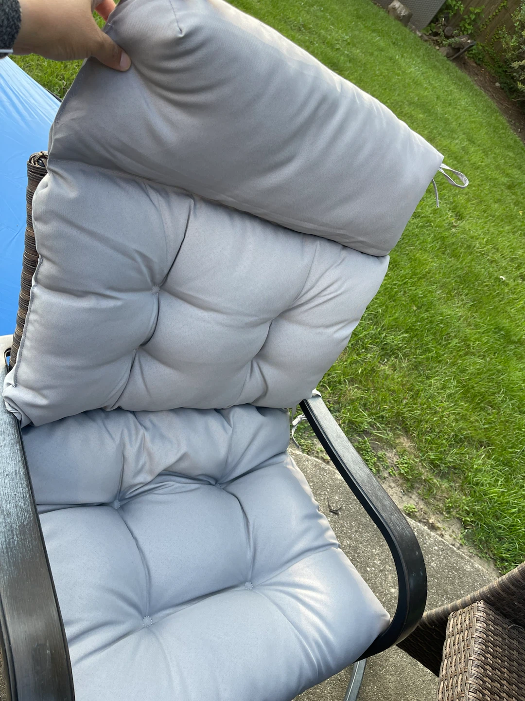 Set of 4- Gray Tufted Lounge Chair Cushion with Ties