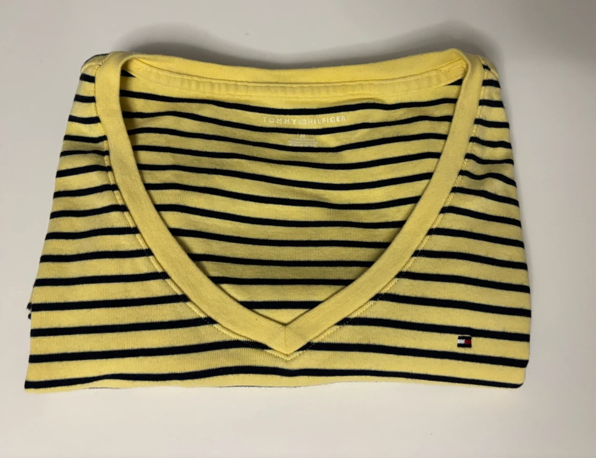Tommy Hilfiger Striped V-Neck T-Shirt - Yellow/Navy - Size M - photo 2