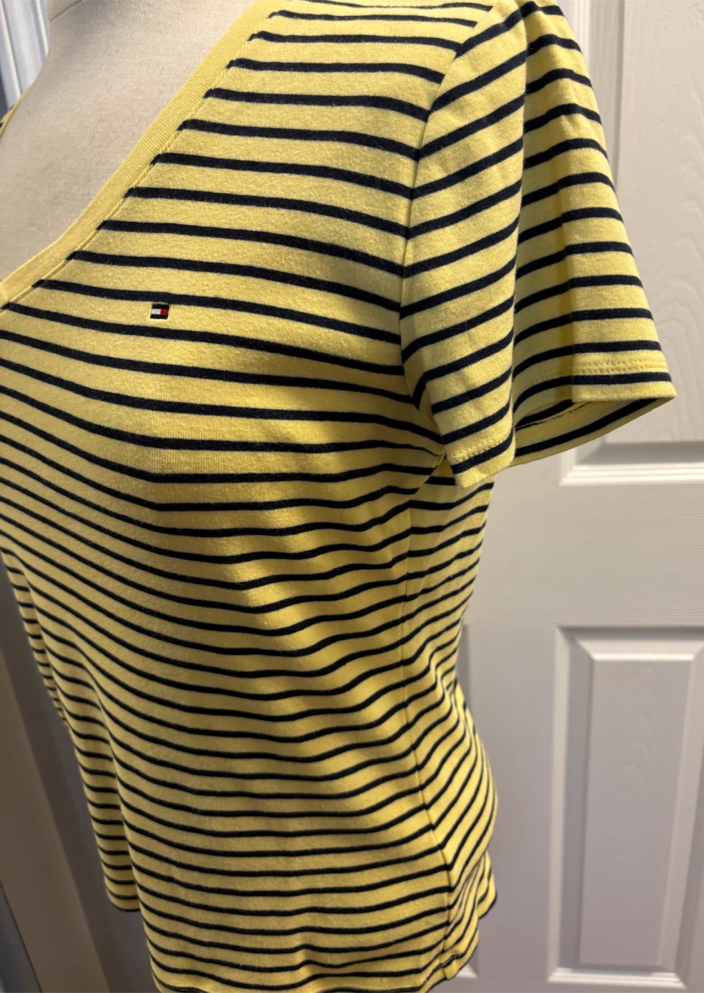 Tommy Hilfiger Striped V-Neck T-Shirt - Yellow/Navy - Size M - photo 3