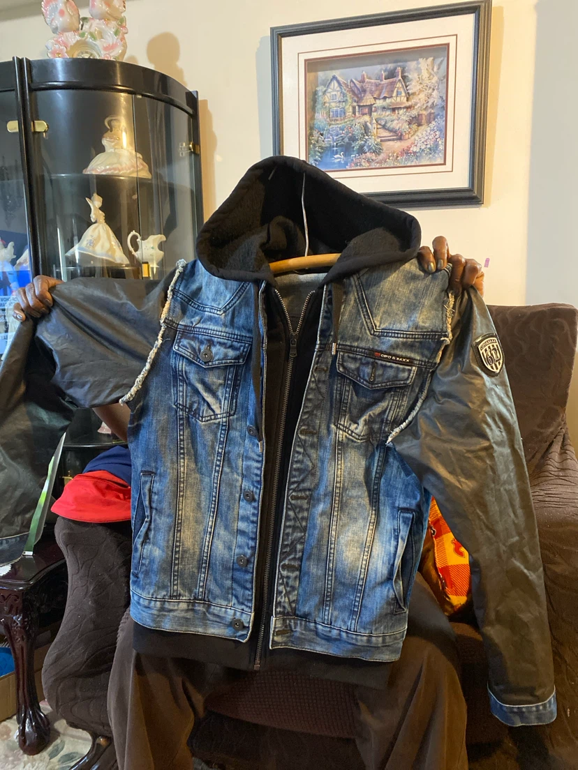 CIPO & BAXX Denim Jacket with Faux Leather Sleeves