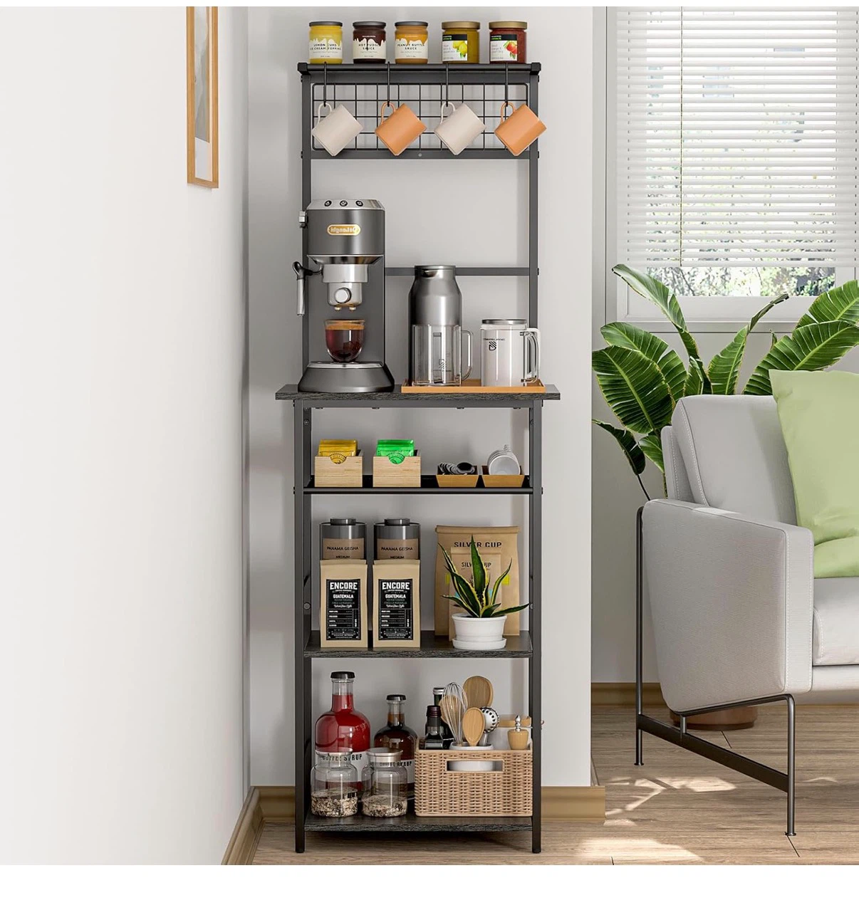 ⁠5-Tier Coffee Bar Station & Kitchen Storage (Gray)