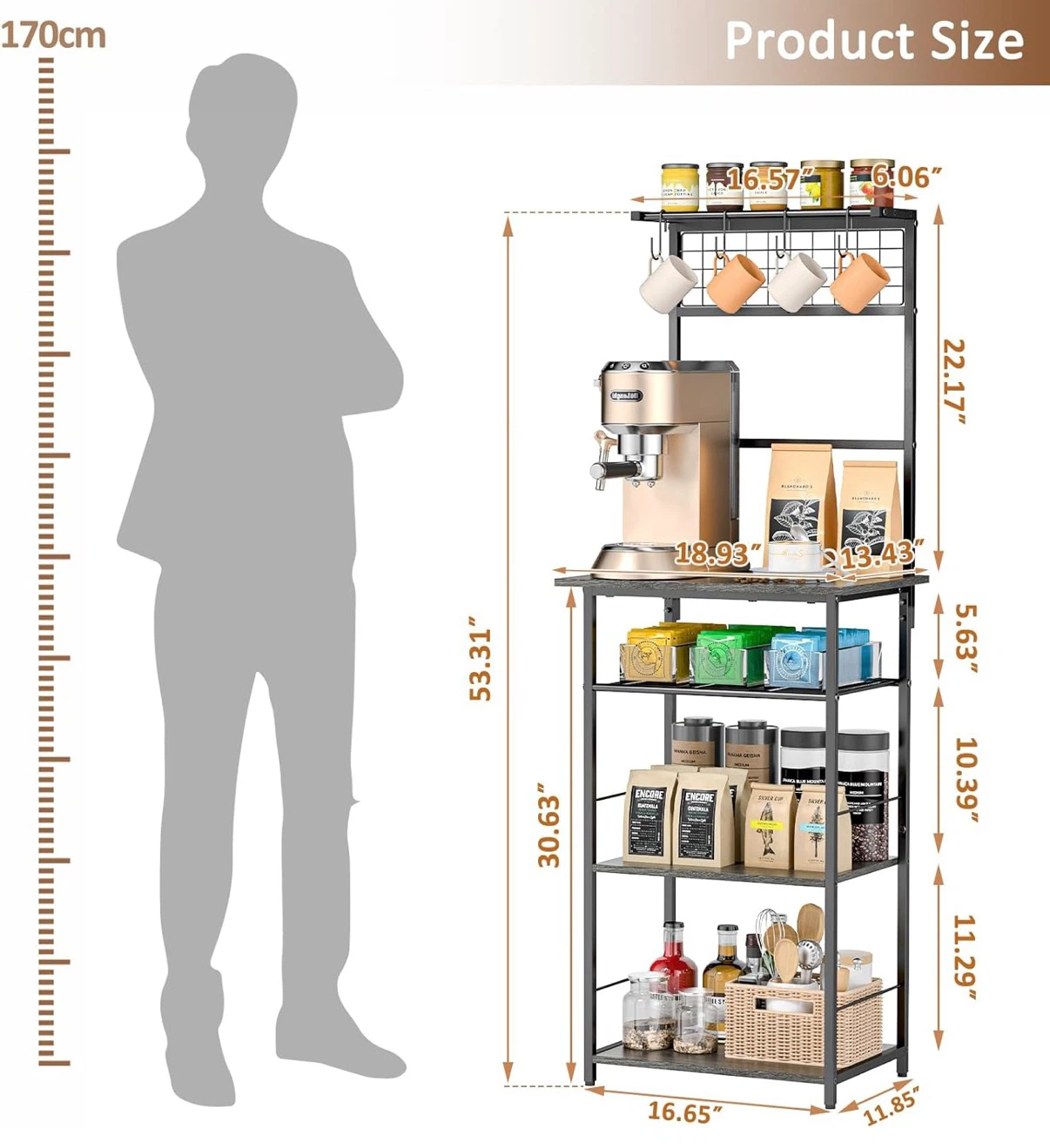 ⁠5-Tier Coffee Bar Station & Kitchen Storage (Gray) - photo 2
