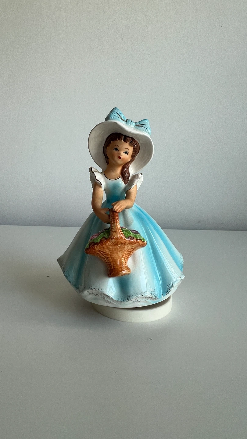 Vintage Ceramic Girl with Basket Figurine