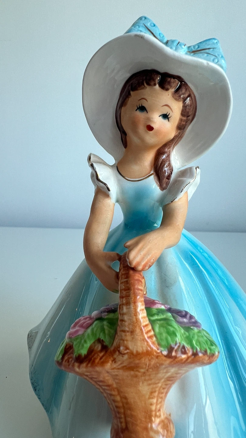 Vintage Ceramic Girl with Basket Figurine - photo 2