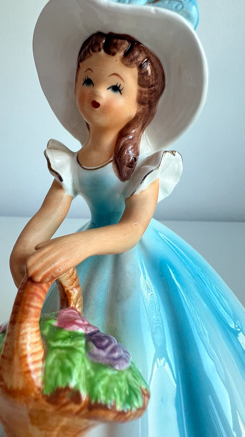 Vintage Ceramic Girl with Basket Figurine - photo 3