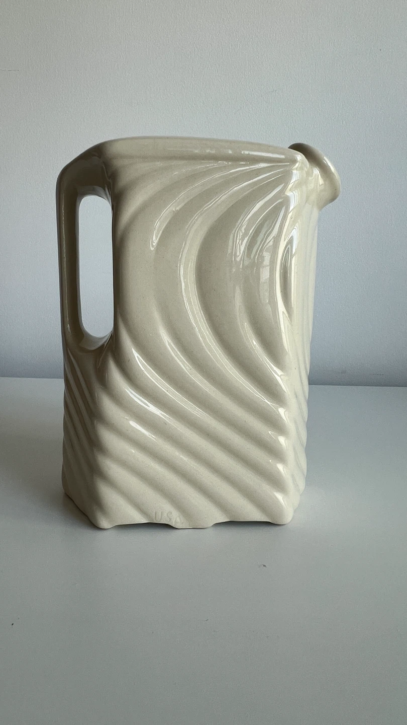 Cream Ceramic Pitcher with Pink Flower - photo 5