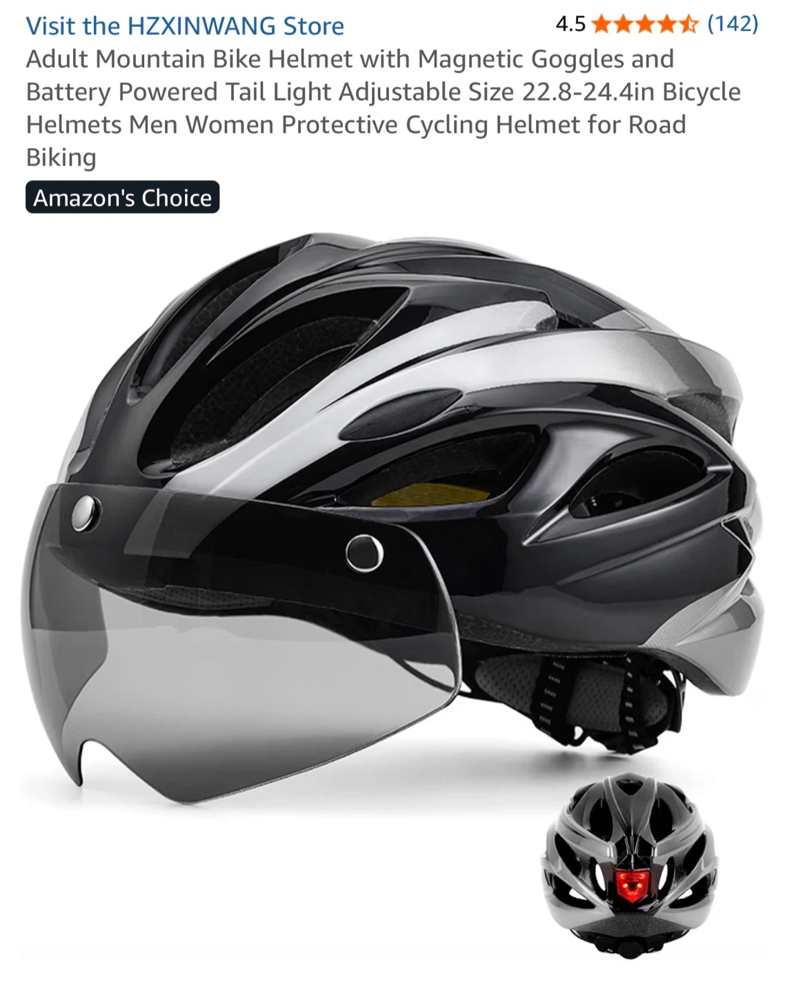 Adult Mountain Bike Helmet with Magnetic Goggles and Tail Light