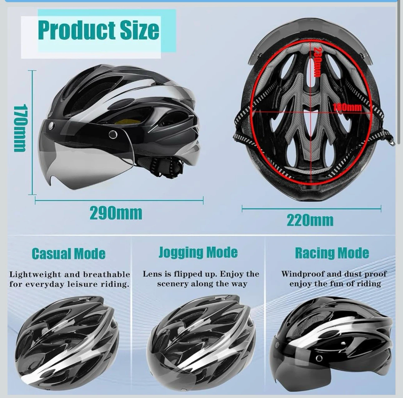 Adult Mountain Bike Helmet with Magnetic Goggles and Tail Light - photo 3