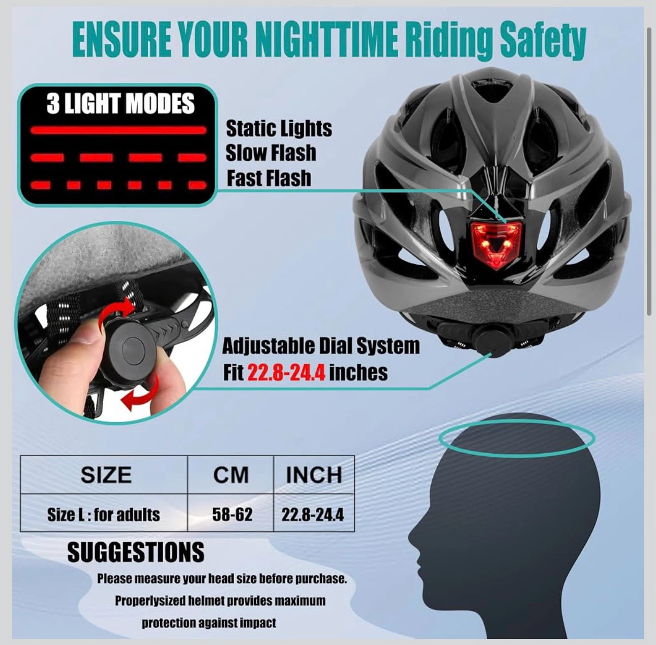 Adult Mountain Bike Helmet with Magnetic Goggles and Tail Light - photo 4
