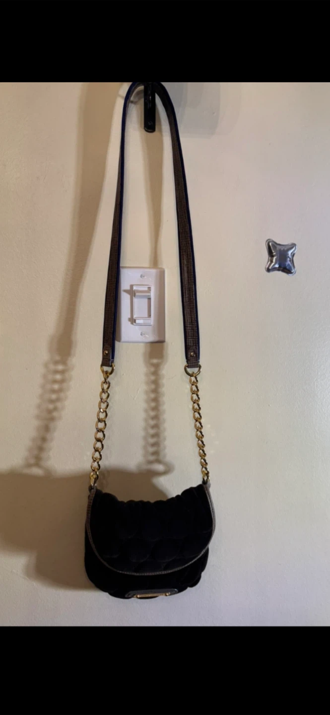 Juicy Couture Black Velvet Quilted Crossbody Bag