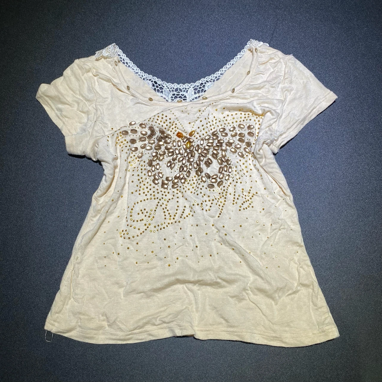 Cream Lace & Rhinestone T-Shirt