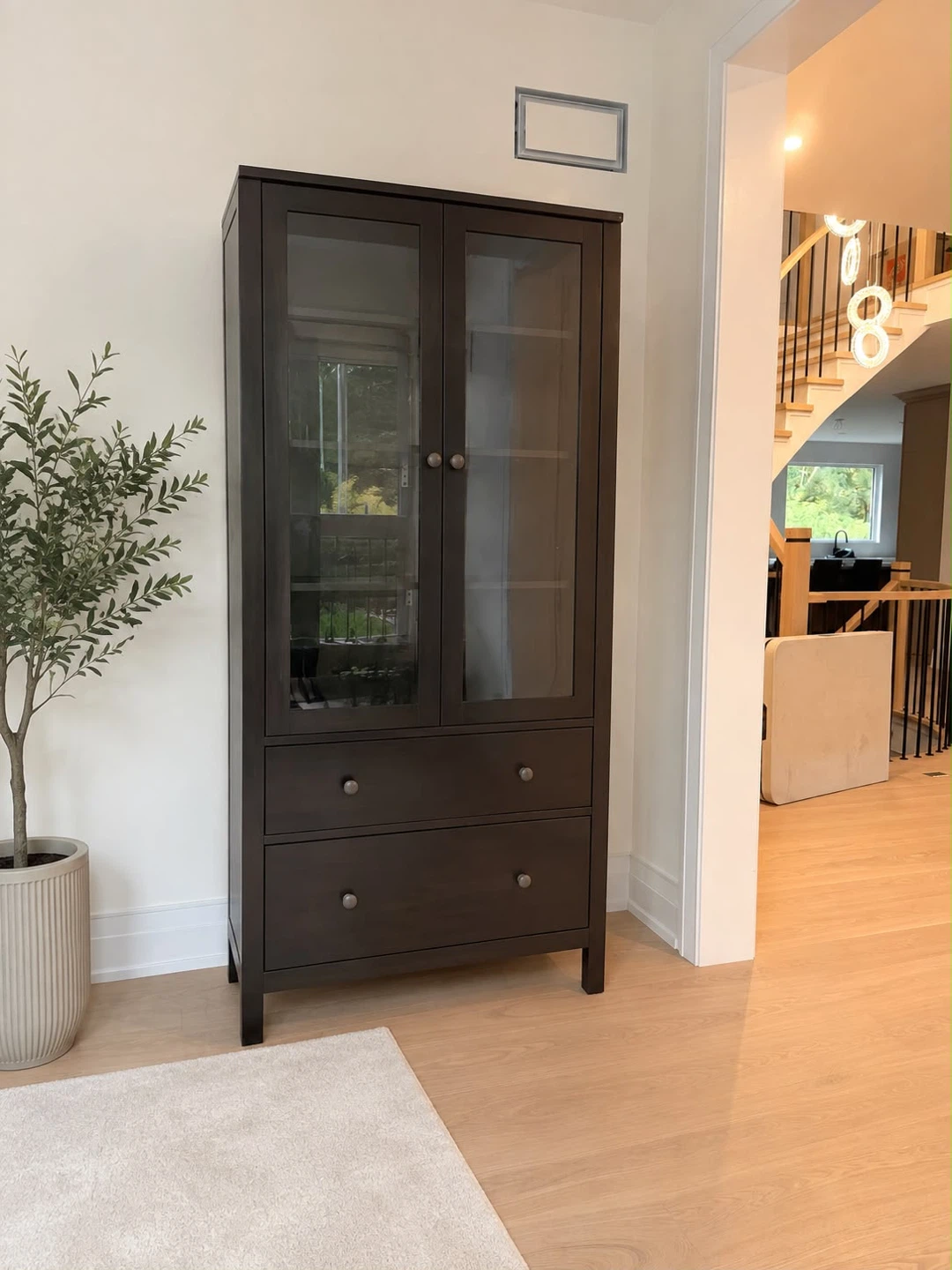 IKEA Dark Wood Display Cabinet with Glass Doors