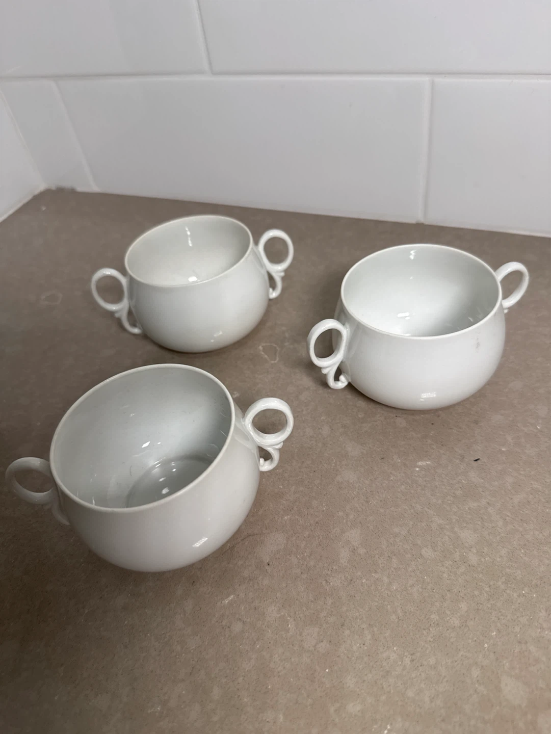 Set of 3 White Eagle China Soup Bowls