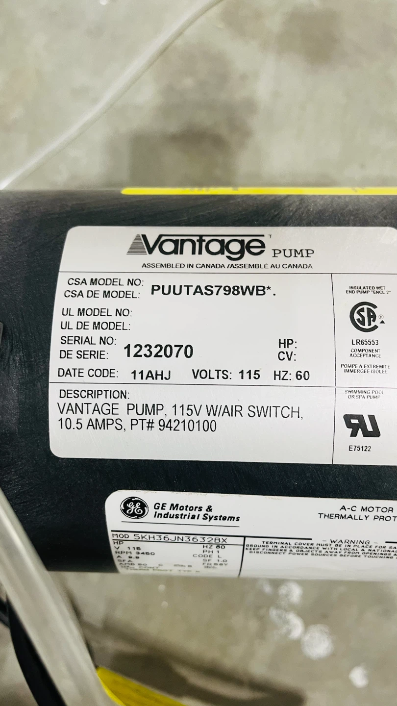 Spa Tub Pump with Air Switch - photo 2