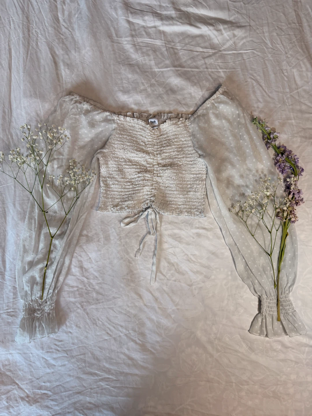 Twik Smocked Puff Sleeve Crop Top