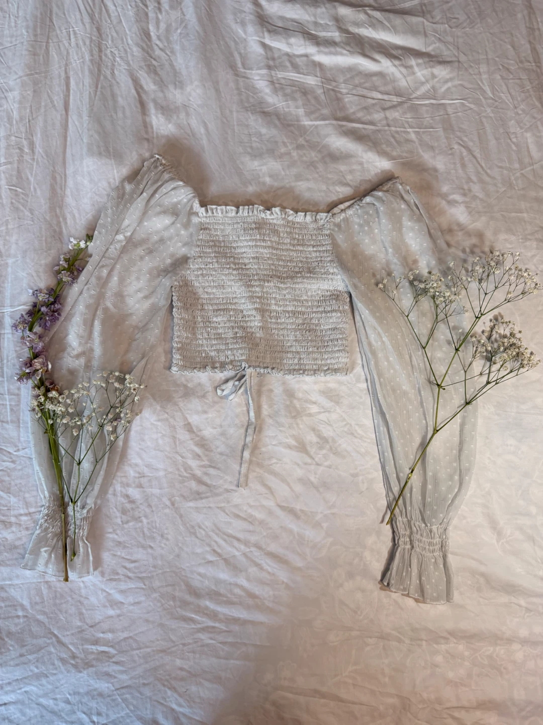 Twik Smocked Puff Sleeve Crop Top - photo 4