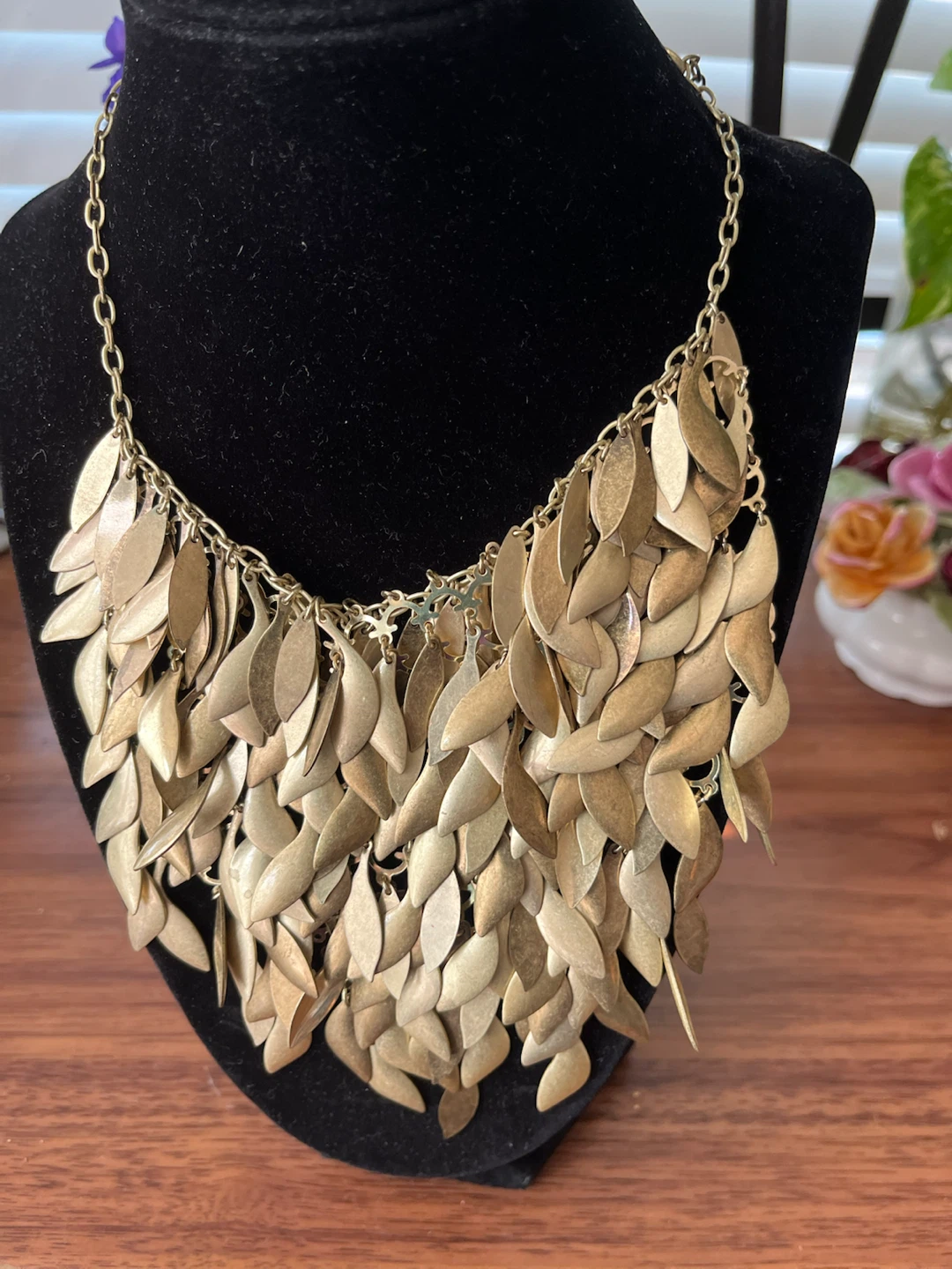 Gold-Tone Leaf Statement Necklace