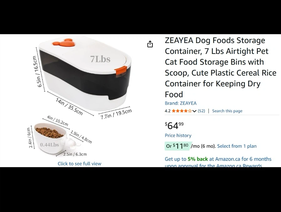 Dog food airtight storage container - holds bags up to 7lbs - photo 2