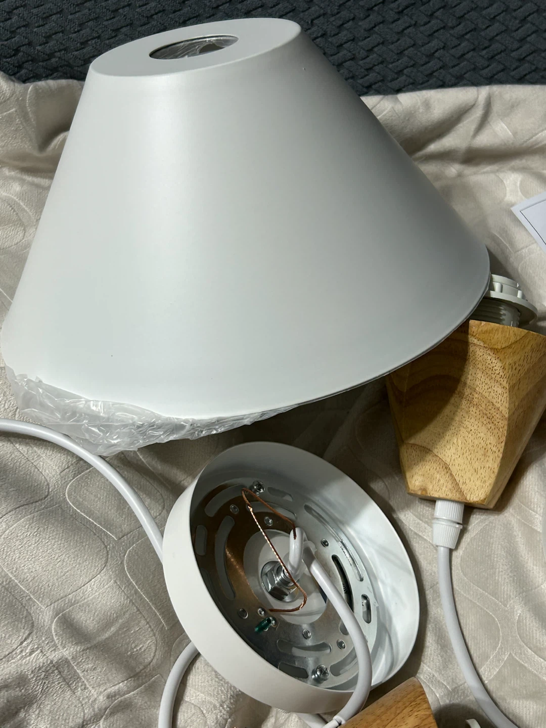 New-White Pendant Light Fixture with Wood Accent - photo 2