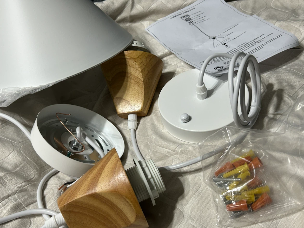 New-White Pendant Light Fixture with Wood Accent - photo 4