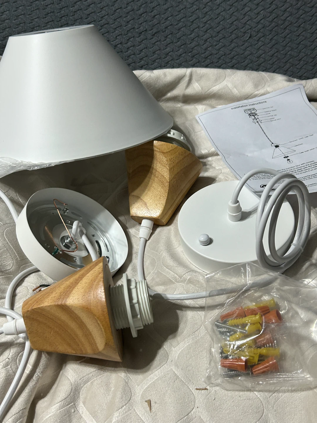 New-White Pendant Light Fixture with Wood Accent - photo 5