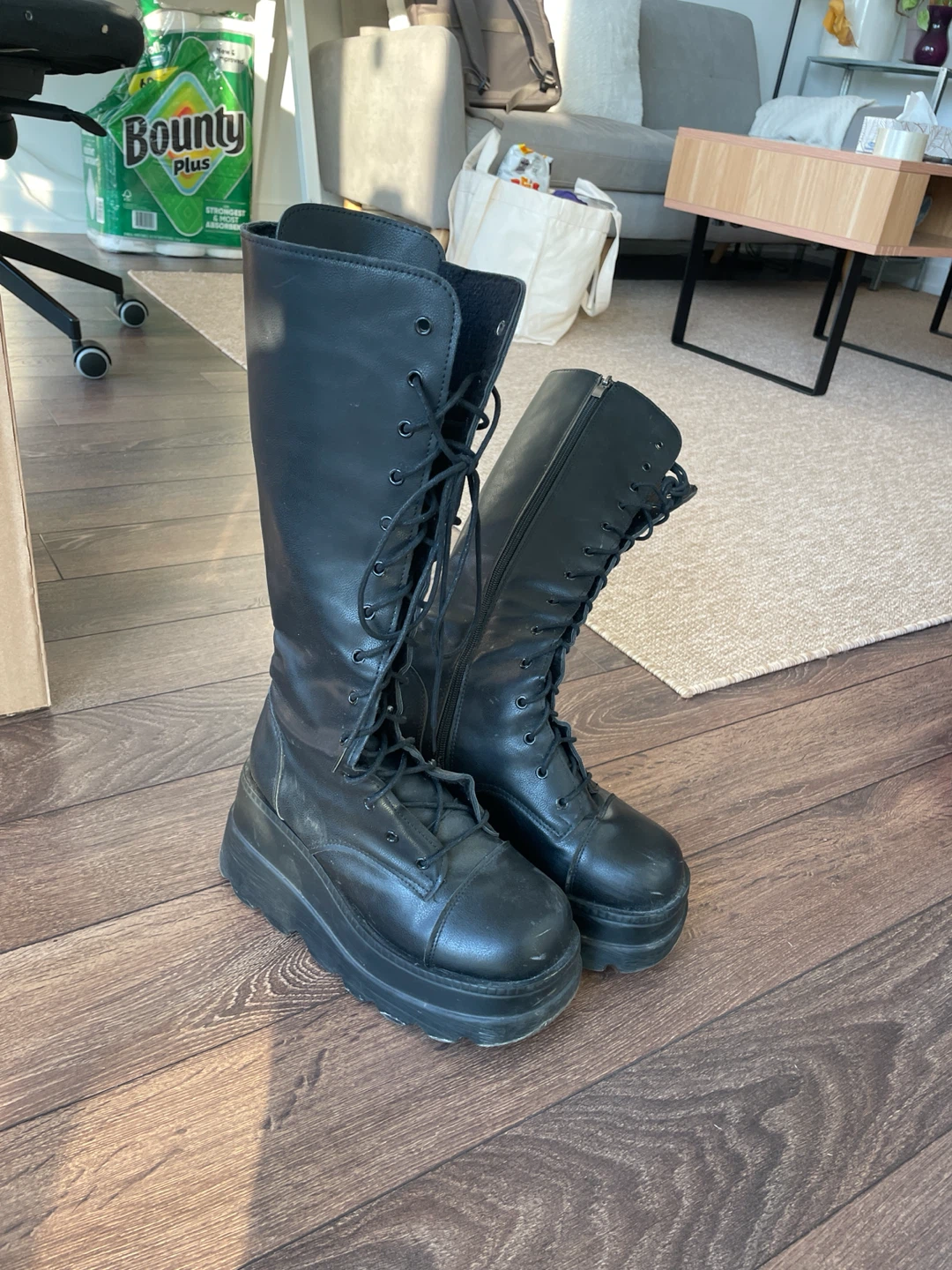 Black Platform Lace-Up Knee-High Boots - photo 2