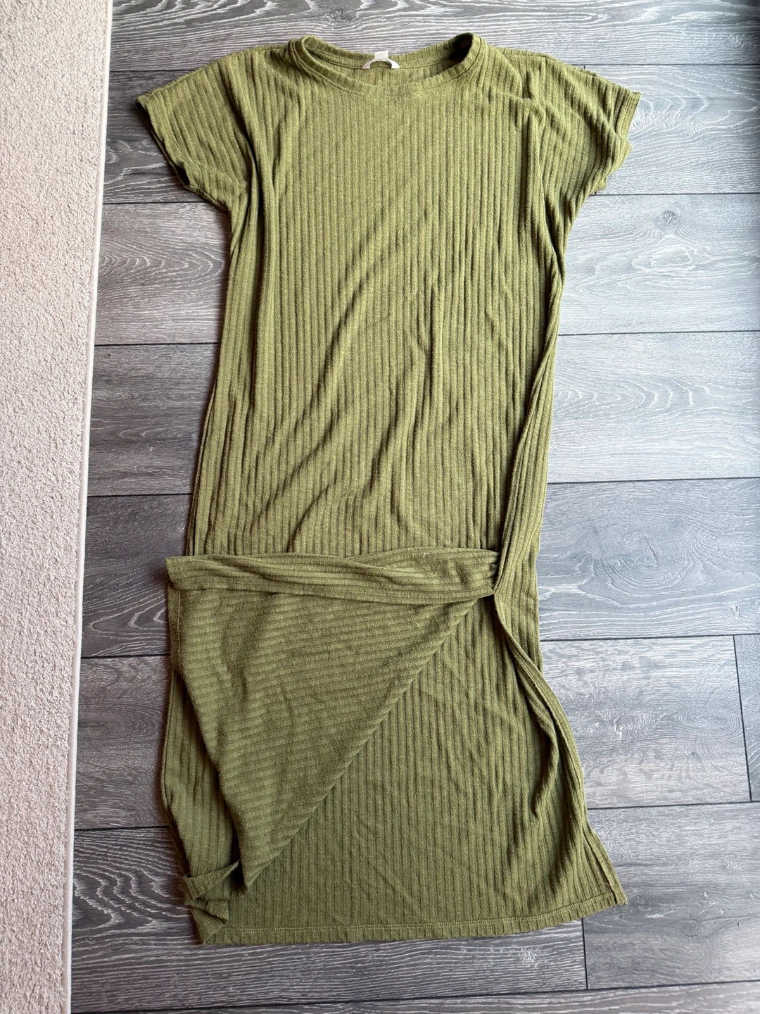 Olive Green Ribbed Midi Dress - M/M - photo 2