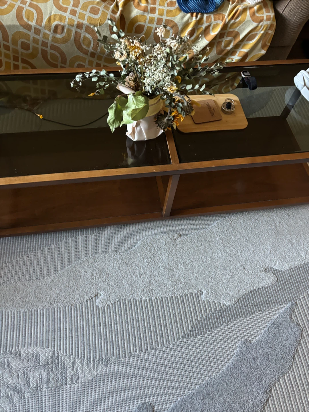 Moving sale🔥: Wooden coffee table with glass top