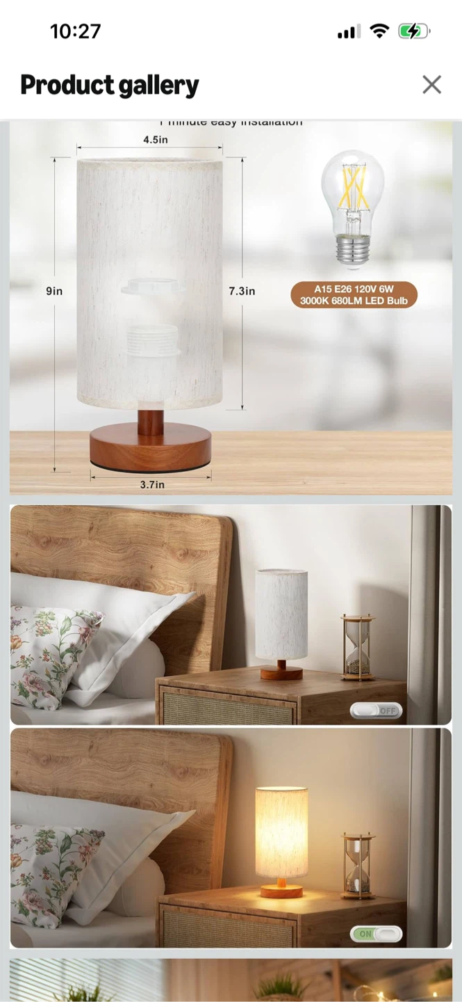 New-Table Lamp with Linen Shade and Wood Base
