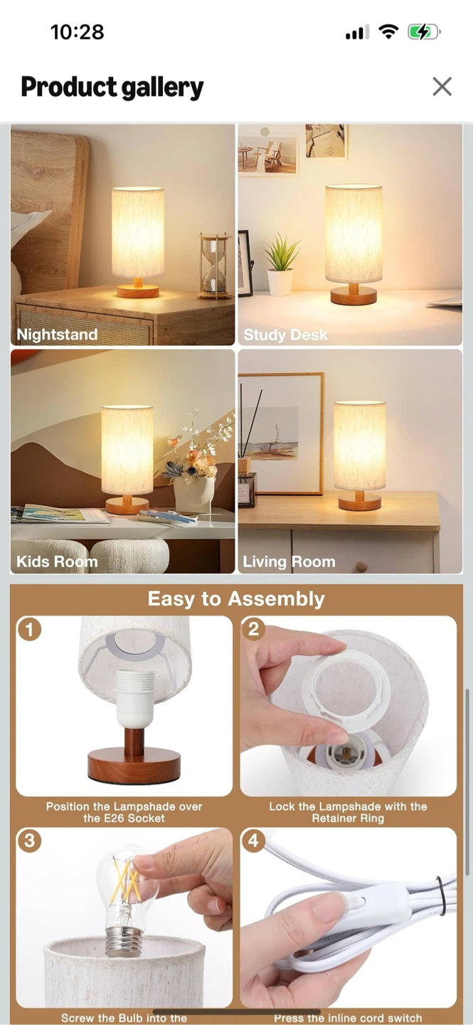 New-Table Lamp with Linen Shade and Wood Base - photo 3