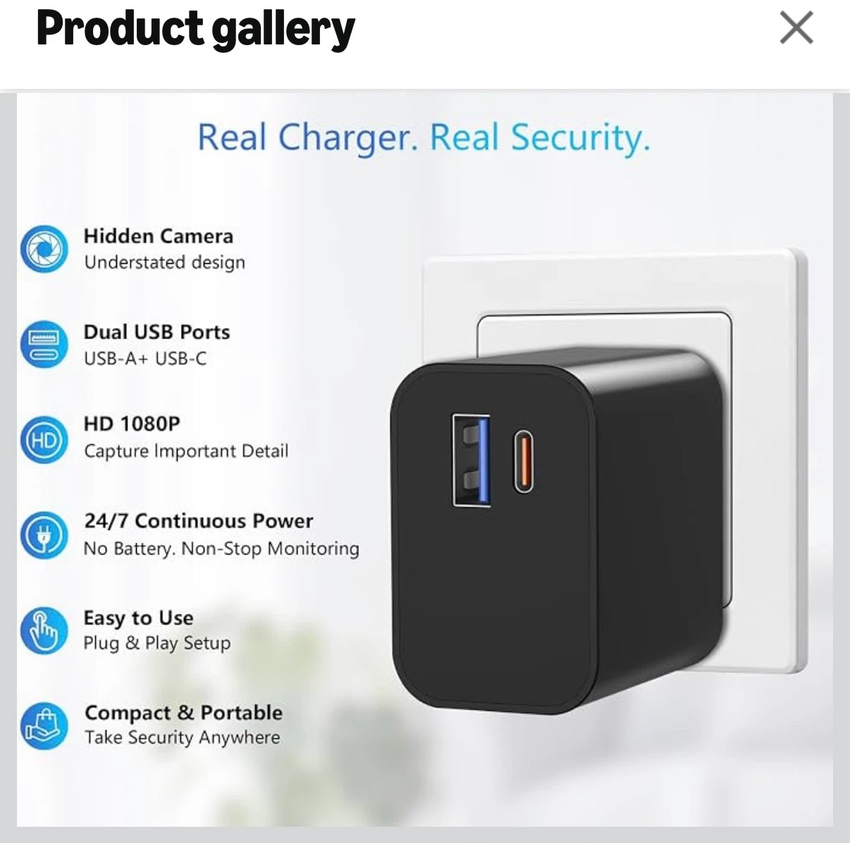 Hidden Security Camera Charger Nanny Cam - photo 2