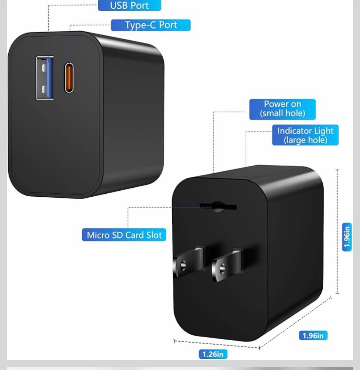 Hidden Security Camera Charger Nanny Cam - photo 5