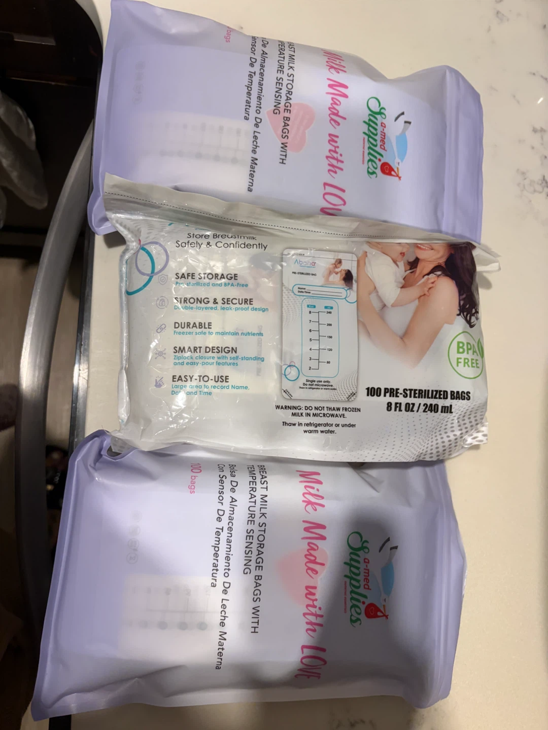 3 packages Breast Milk Storage Bags - 100 ct - 8 oz - photo 5