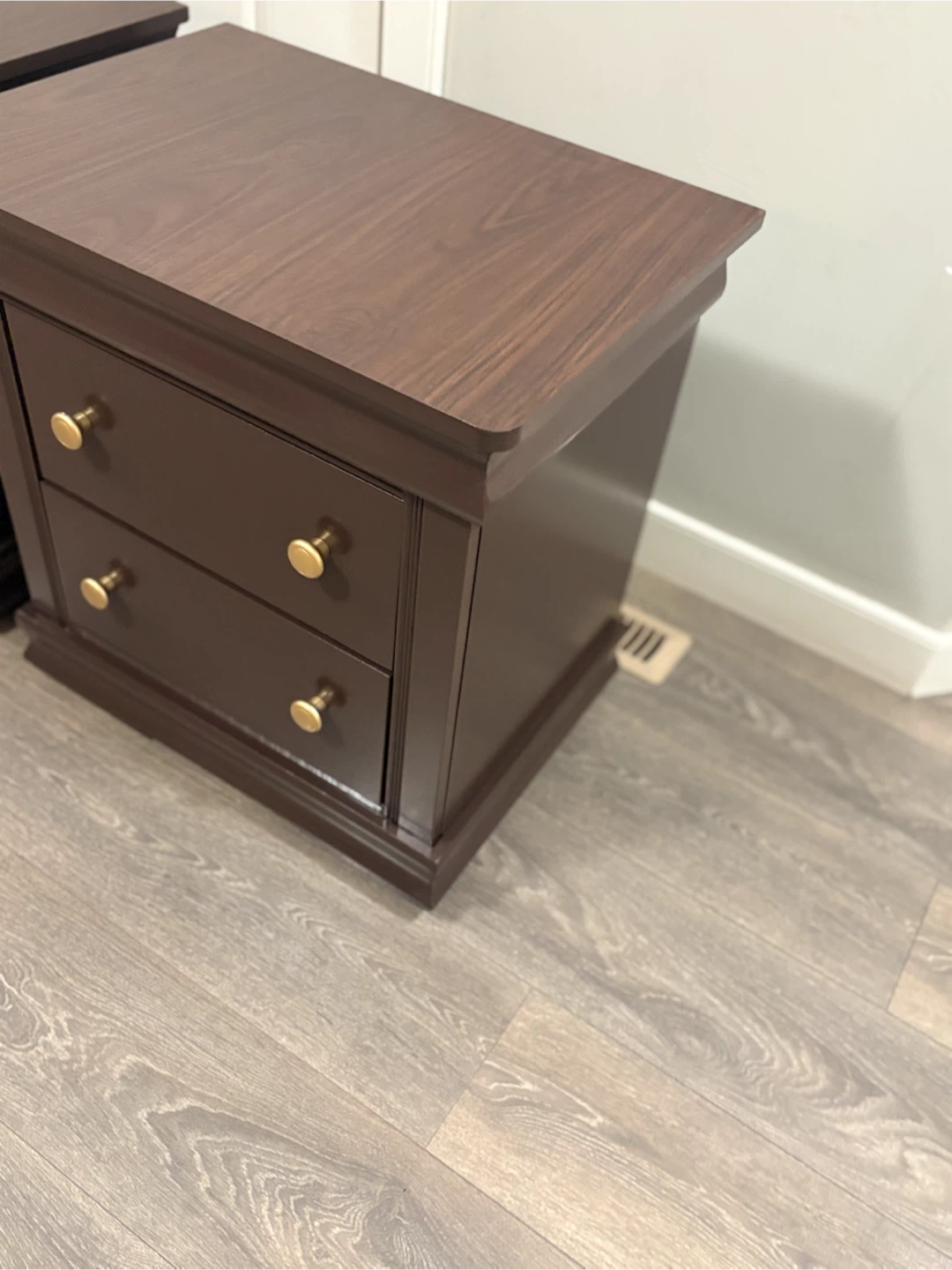Set of 2 Dark Brown Nightstands with Gold Knobs - photo 5
