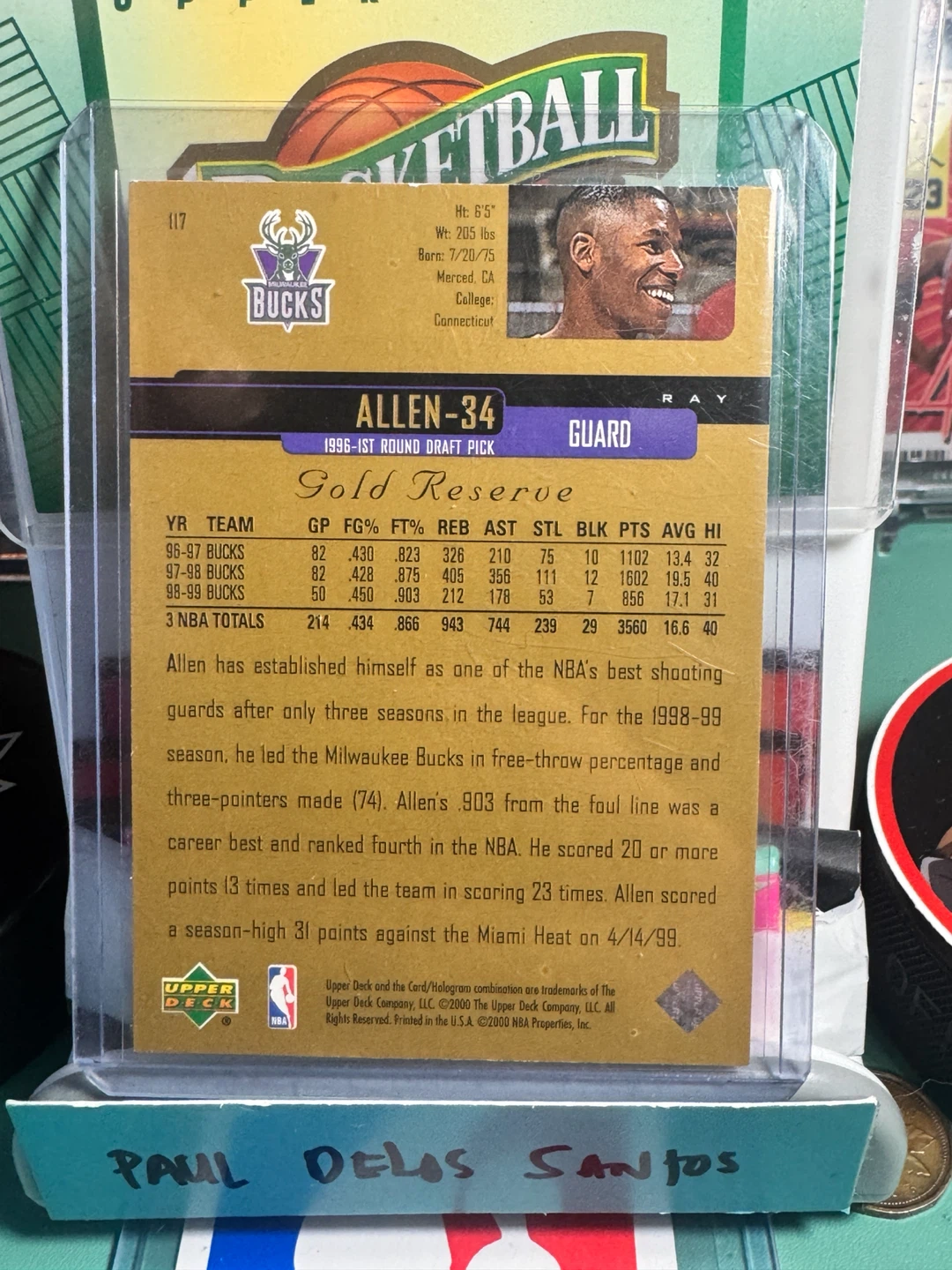 Ray Allen 34 Milwaukee Bucks 1996-97 Gold Reserve Card - photo 3